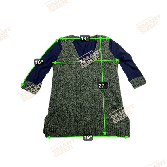 Pilcro and the Letterpress Dually Clad Wool Cable Knit Sweater Green/Navy Size L - Picture 6 of 12